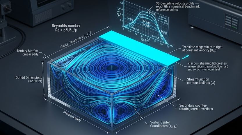 2D Lid-Driven Cavity Flow (Ghia Benchmark)