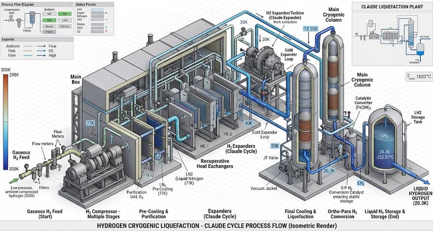 Hydrogen Cryogenic Liquefaction (Claude)
